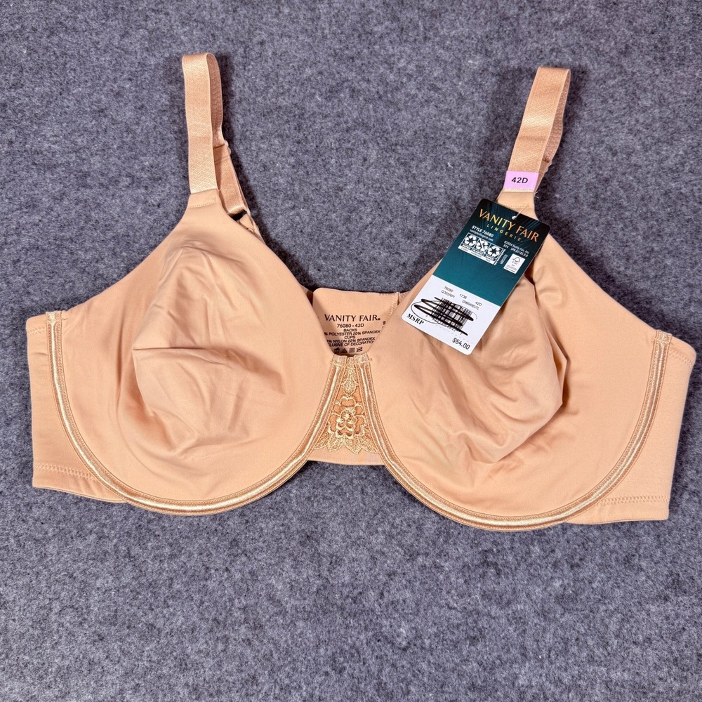 Vanity Fair Beauty Back Minimizer Bra 76080 42D Damask Neutral Underwire NWT